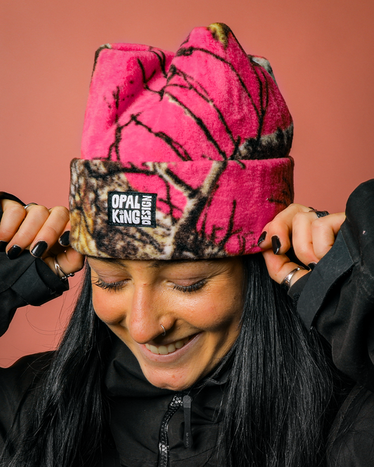 HOT PINK REAL TREE CAMO 4-POINT BEANIE