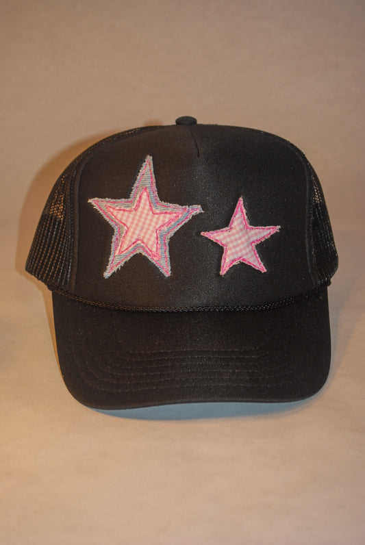 BLACK DOUBLE STAR TRUCKER PINK GINGHAM