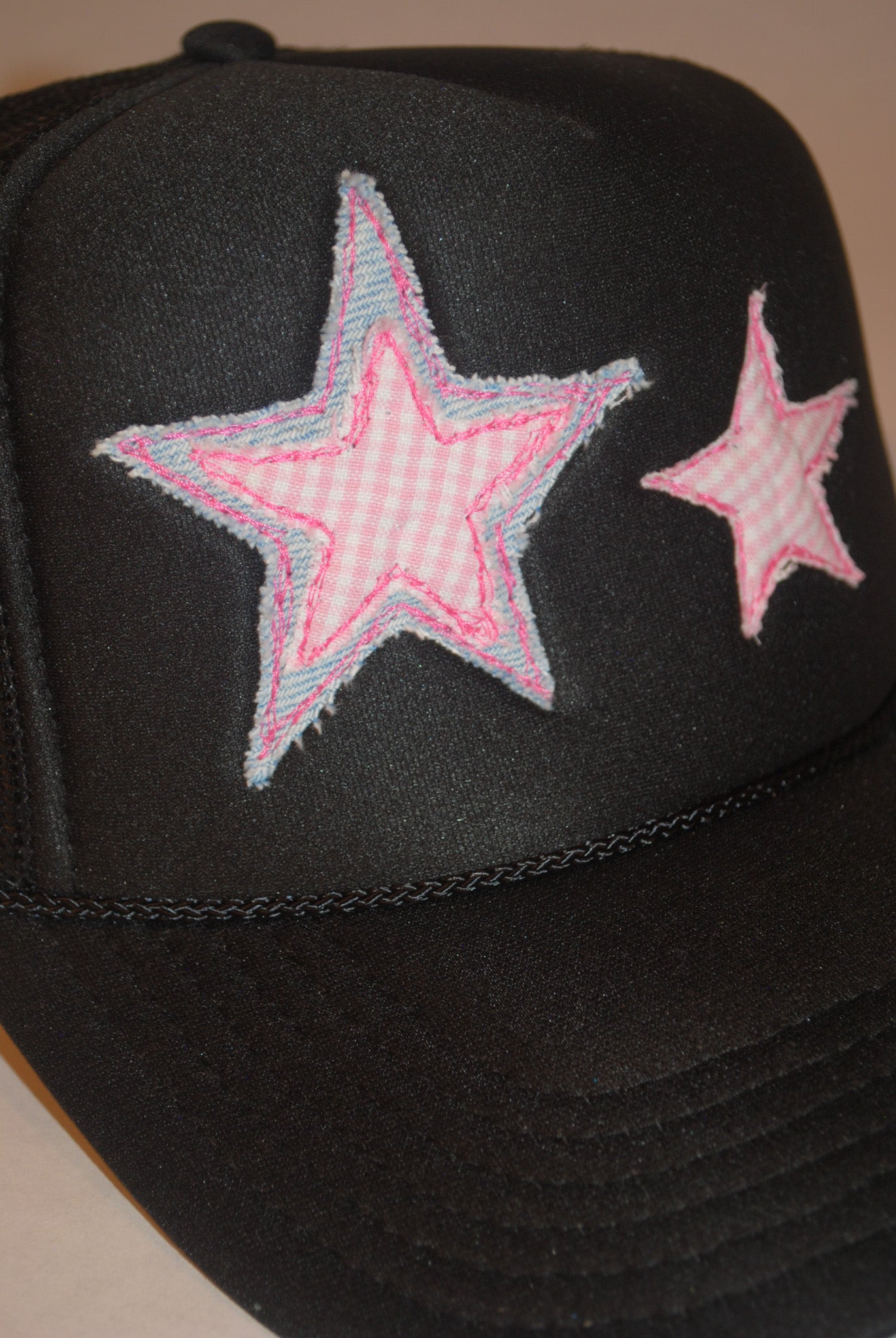 BLACK DOUBLE STAR TRUCKER PINK GINGHAM