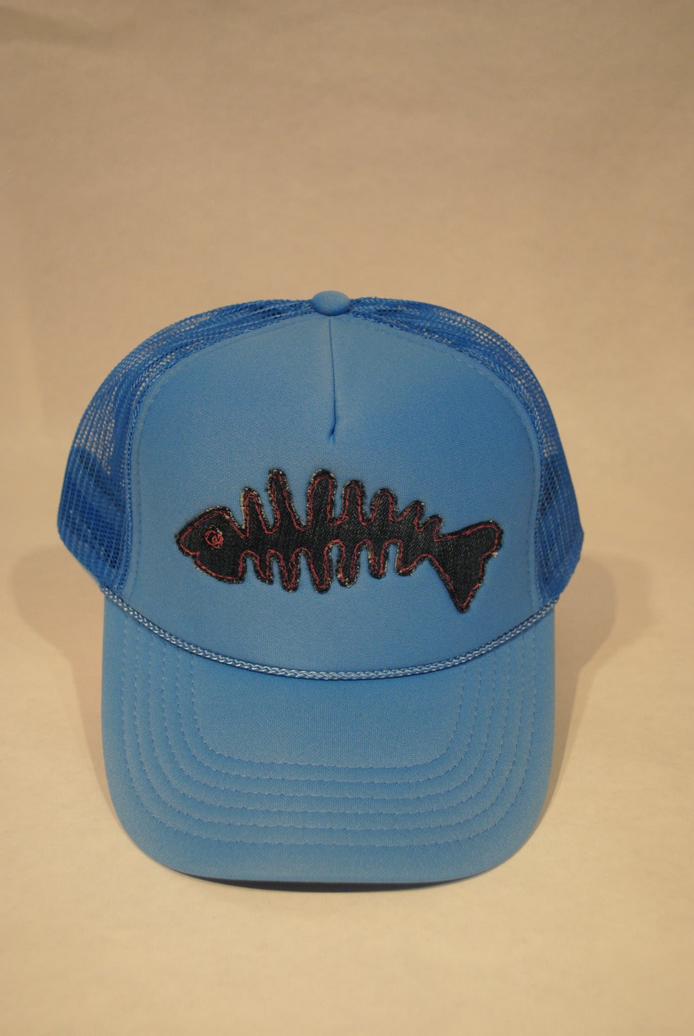 LIGHT BLUE FISH SKELLY TRUCKER HAT DENIM