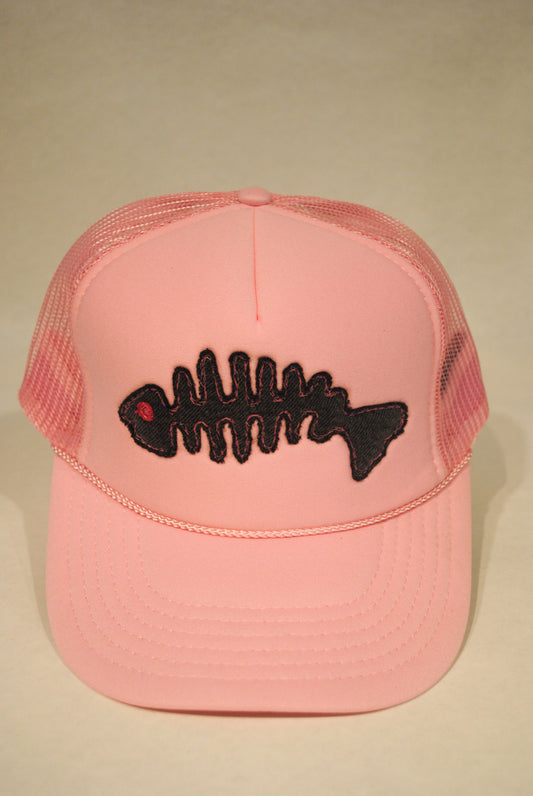 LIGHT PINK FISH SKELLY BLACK DENIM