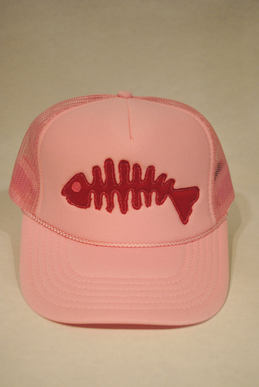 LIGHT PINK FISH SKELLY TRUCKER RED DENIM