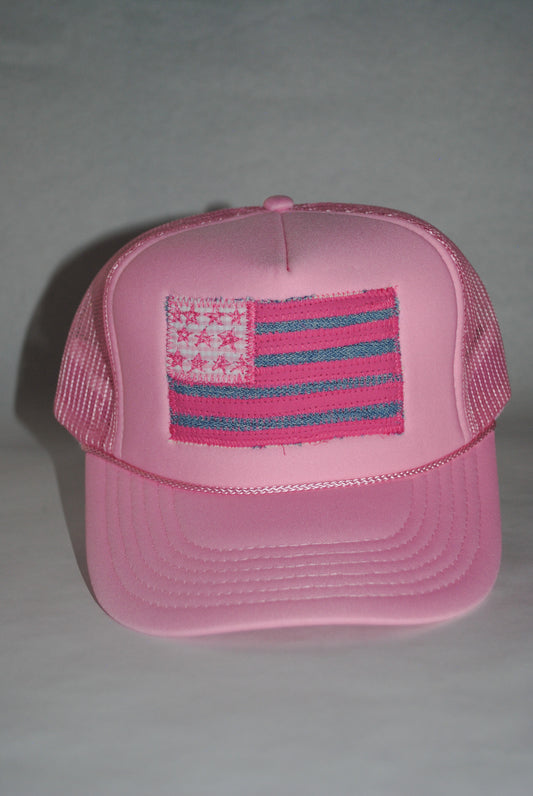 LIGHT PINK AMERICAN FLAG TRUCKER