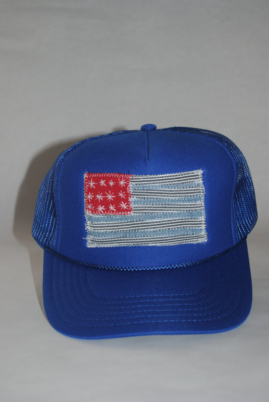 DARK BLUE AMERICAN FLAG TRUCKER WITH DENIM